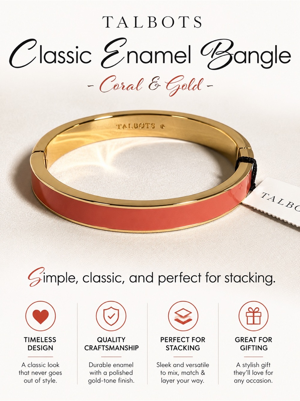 Talbots Classic Enamel Bangle - Coral & Gold